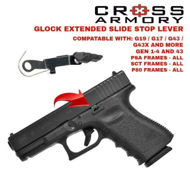 EXTENDED SLIDE STOP LEVER – BLACK – CROSS ARMORY