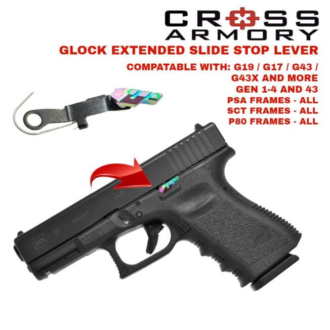 EXTENDED SLIDE STOP LEVER – RAINBOW – CROSS ARMORY
