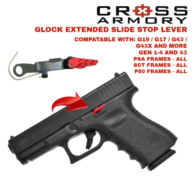 EXTENDED SLIDE STOP LEVER – RED – CROSS ARMORY
