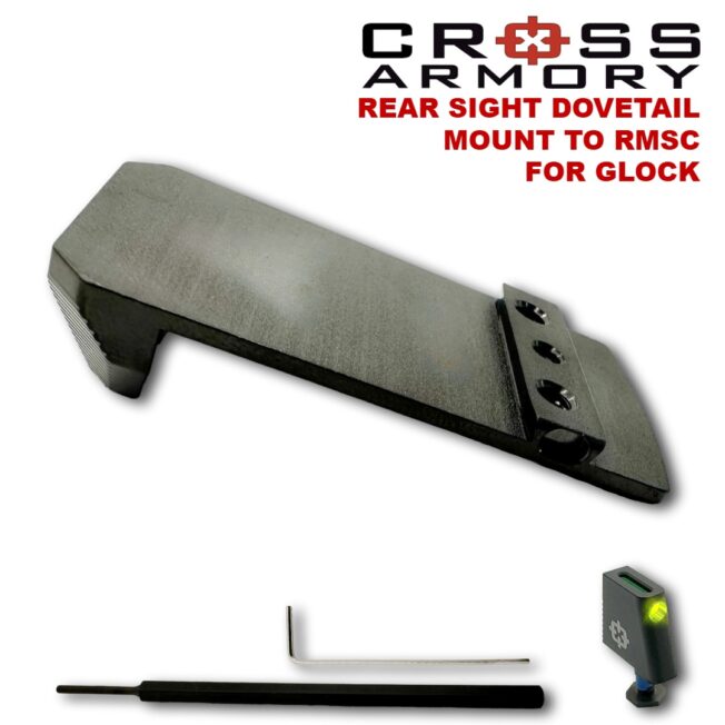 REAR SIGHT DOVETAIL MOUNT TO RMSC FOR GLOCK – BOTTOM VIEW ALL – CROSS ARMORY (1)
