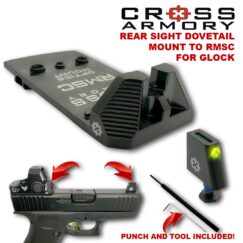 Rear Sight Dove Tail to RMSc Mount Adapter for Glock with Front & Rear Sights and Install Tools