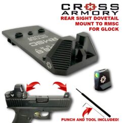 Rear Sight Dove Tail to RMSc Mount Adapter for Glock and Taurus with Front & Rear Sights and Install Tools