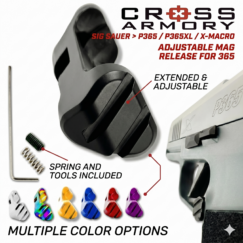 Sig 365 Extended Adjustable Mag Release / Catch — Fits SIG Sauer® P365 / P365 X / P365 Macro — Integrated Spring & Set-Screw Tuning by Cross Armory