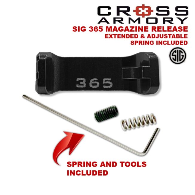 sig 365 extended adjustable mag catch – back and parts- Cross Armory
