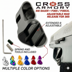 Sig 365 Extended Adjustable Mag Release / Catch — Fits SIG Sauer® P365 / P365 X / P365 Macro — Integrated Spring & Set-Screw Tuning by Cross Armory