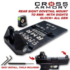 Cross Armory Glock Dove Mount to RMR Adapter – With Fiber Co-Witness Sights and Tools