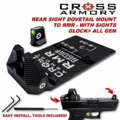 Cross Armory Glock Dove Mount to RMR Adapter – With Fiber Co-Witness Sights and Tools